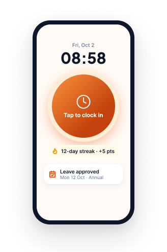 Phone app with a tap to clock in button
